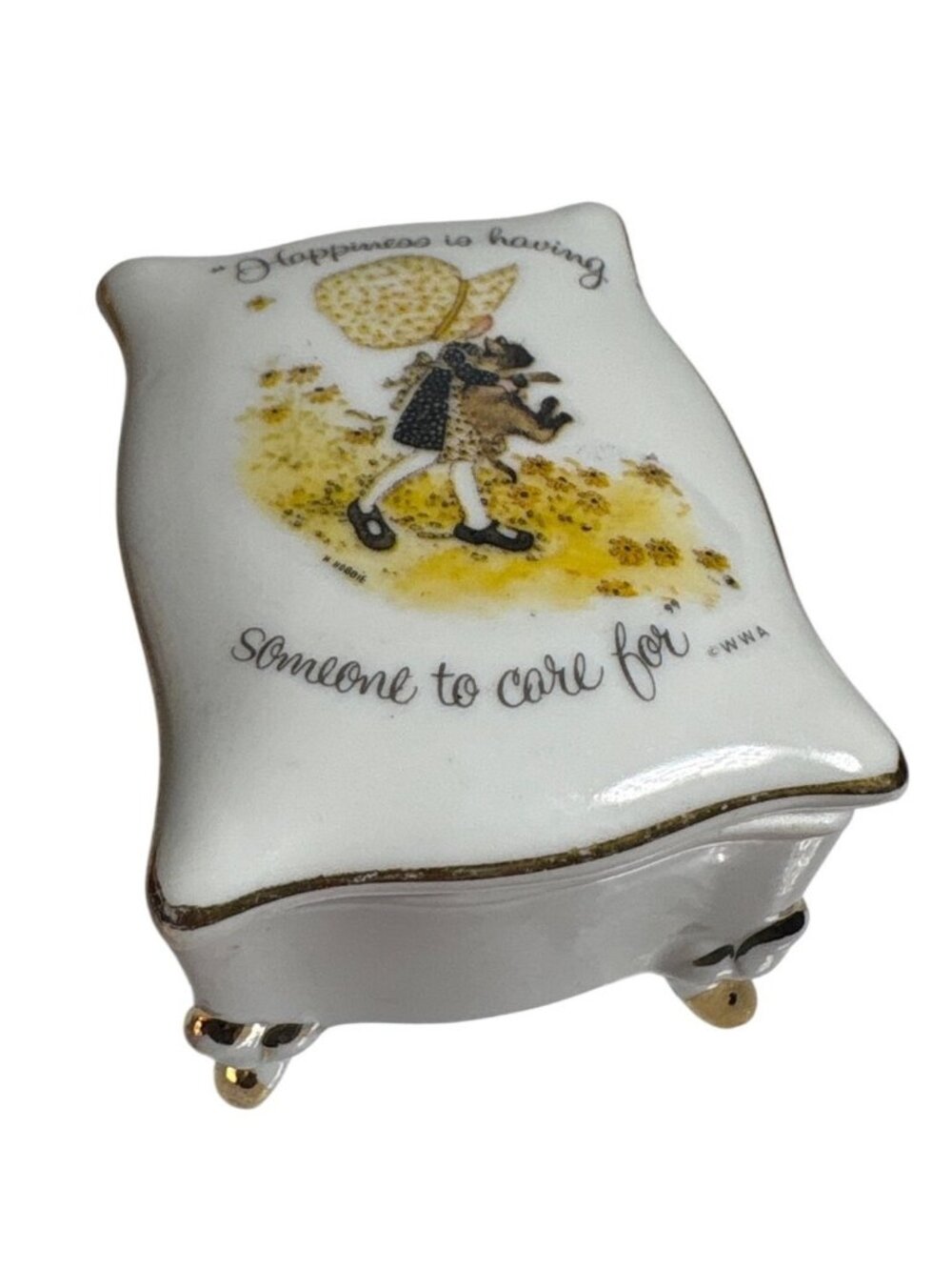 Holly Hobbie Trinket Box Footed Happiness Is Having Someone To Care For 3x2x2"